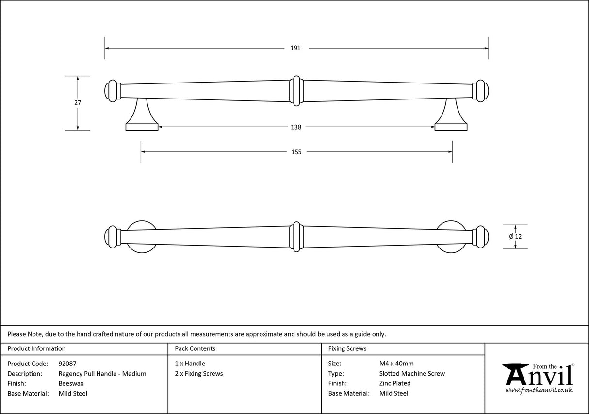 From The Anvil - Black Regency Pull Handle - Medium | Sku. 92087 | Trade Door Handles.