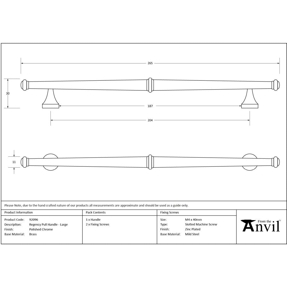 From The Anvil - Polished Chrome Regency Pull Handle - Large | Sku. 92096 | Trade Door Handles.