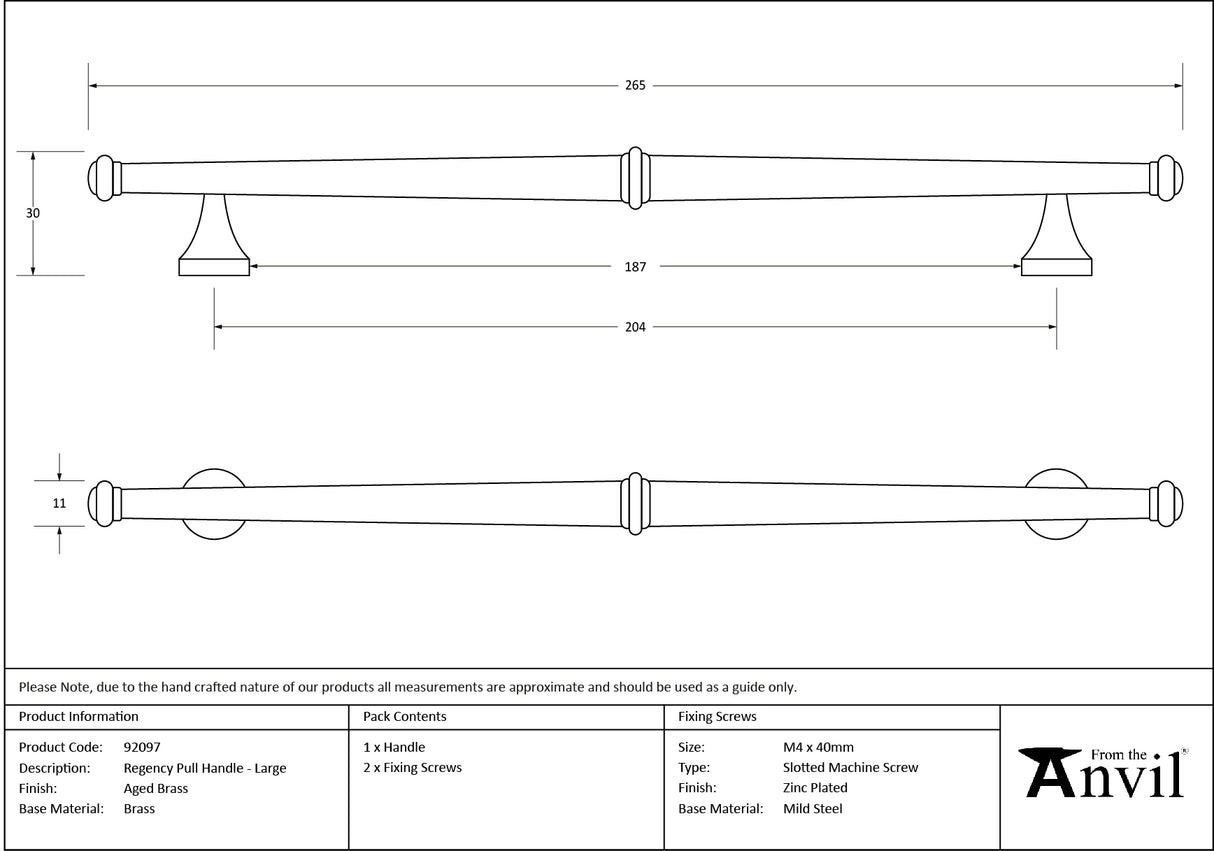 From The Anvil - Aged Brass Regency Pull Handle - Large | Sku. 92097 | Trade Door Handles.