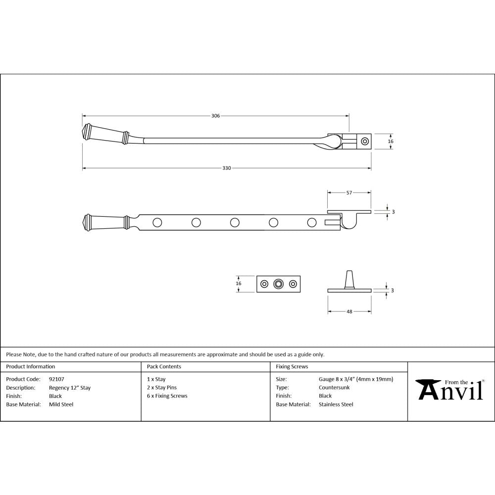 From The Anvil - Black 12" Regency Stay | Sku. 92107 | Trade Door Handles.