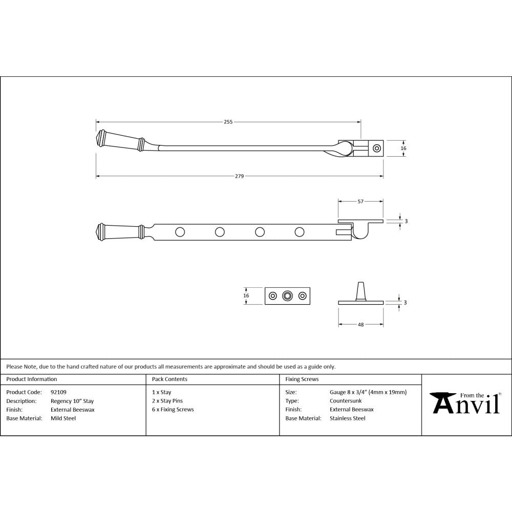 From The Anvil - External Beeswax 10" Regency Stay | Sku. 92109 | Trade Door Handles.