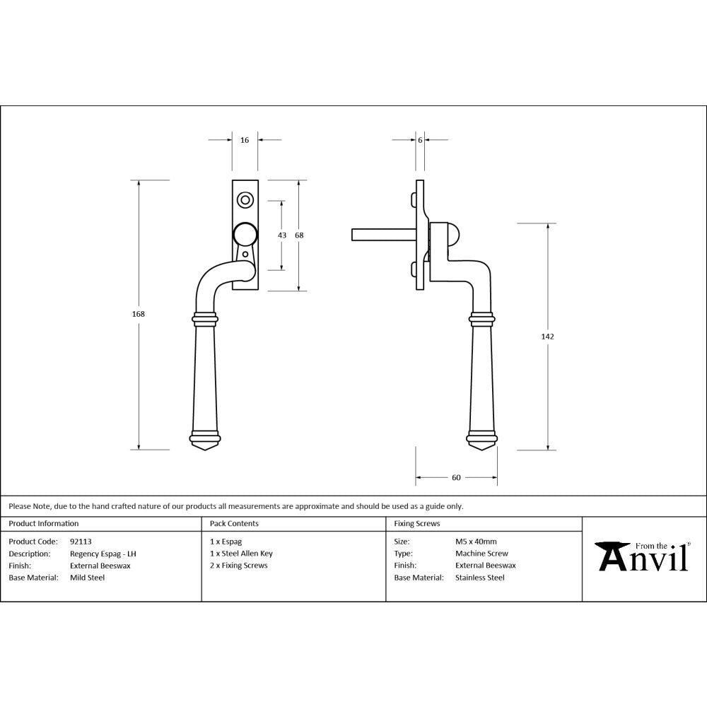 From The Anvil - External Beeswax Regency Espag - LH | Sku. 92113 | Trade Door Handles.