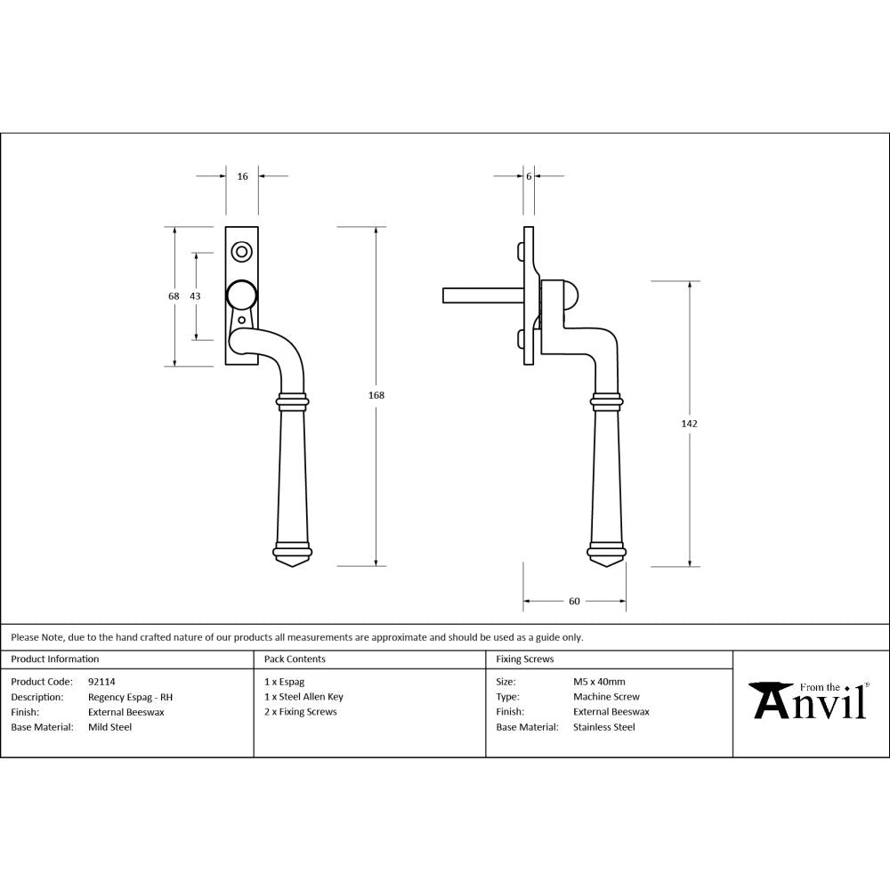 From The Anvil - External Beeswax Regency Espag - RH | Sku. 92114 | Trade Door Handles.