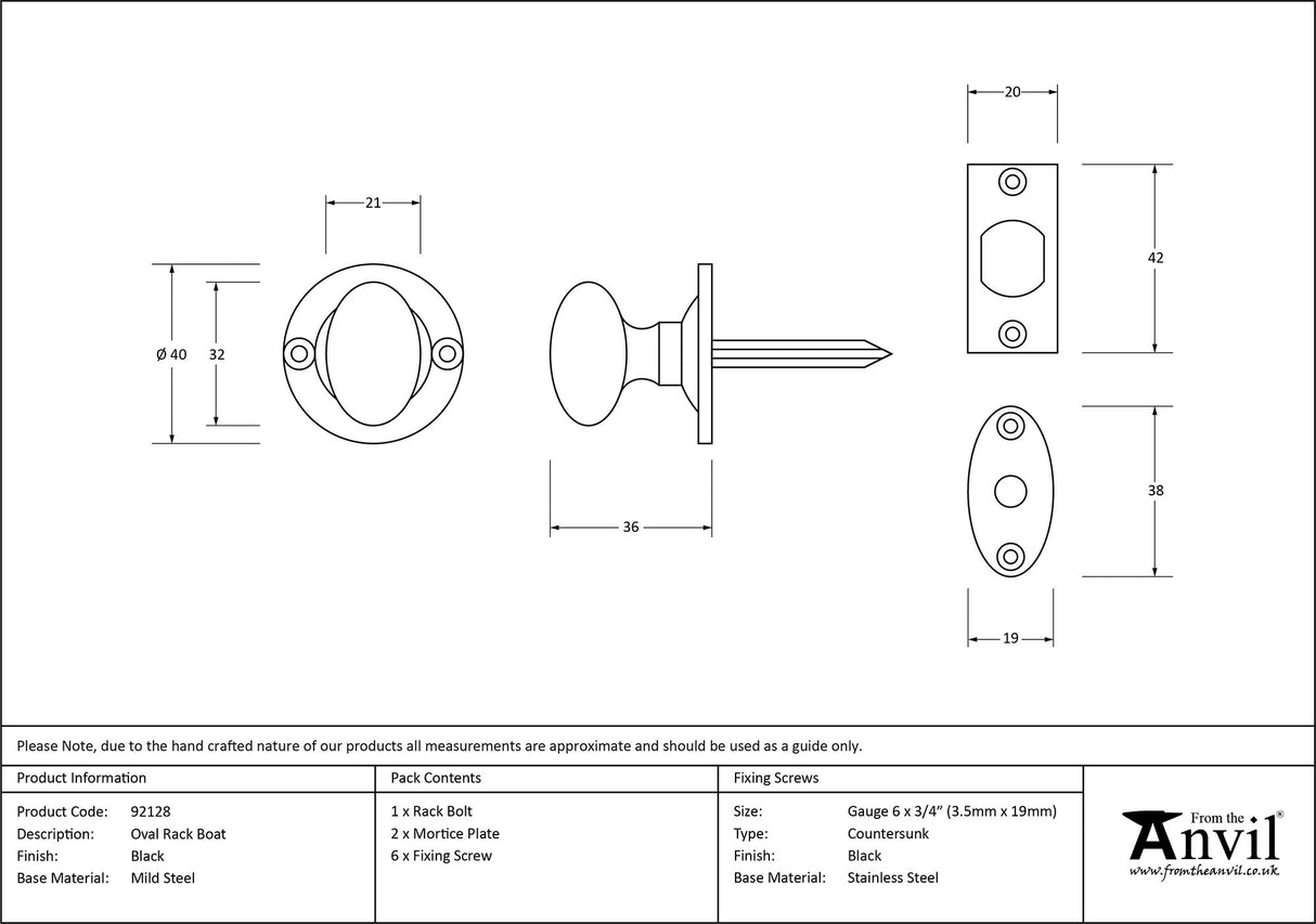 From The Anvil - Black Oval Rack Bolt | Sku. 92128 | Trade Door Handles.