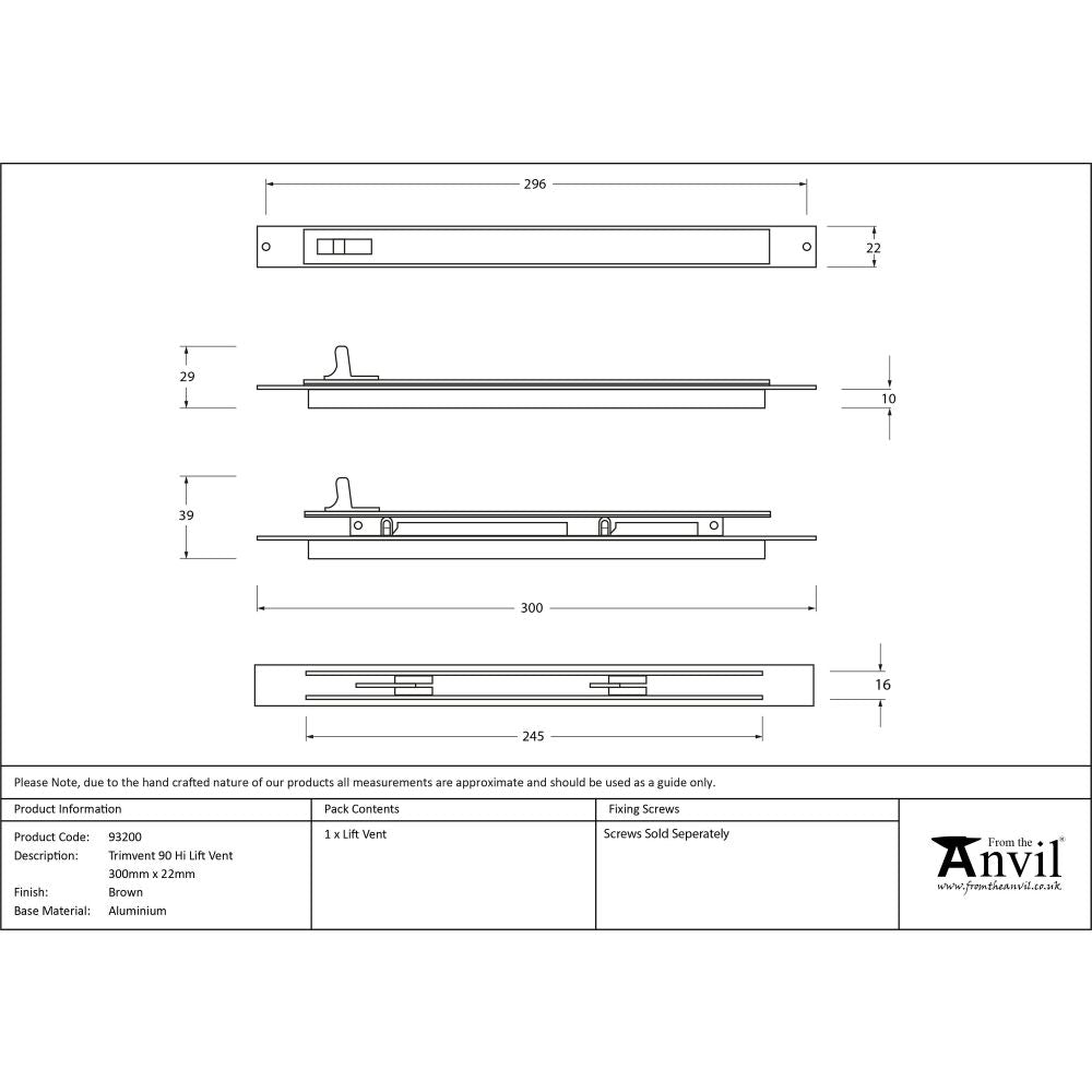 From The Anvil - Brown Trimvent 90 Hi Lift Vent 300mm x 22mm | Sku. 93200 | Trade Door Handles.