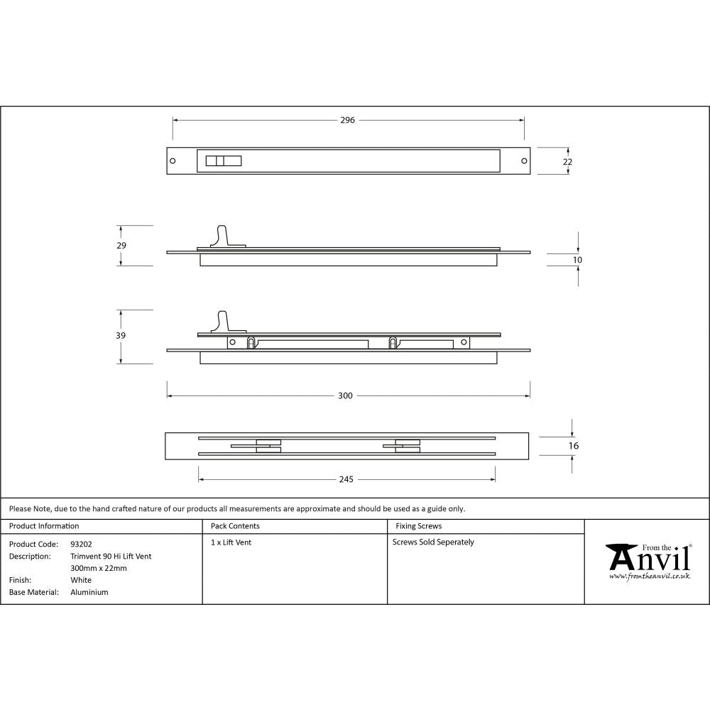 From The Anvil - White Trimvent 90 Hi Lift Vent 300mm x 22mm | Sku. 93202 | Trade Door Handles.