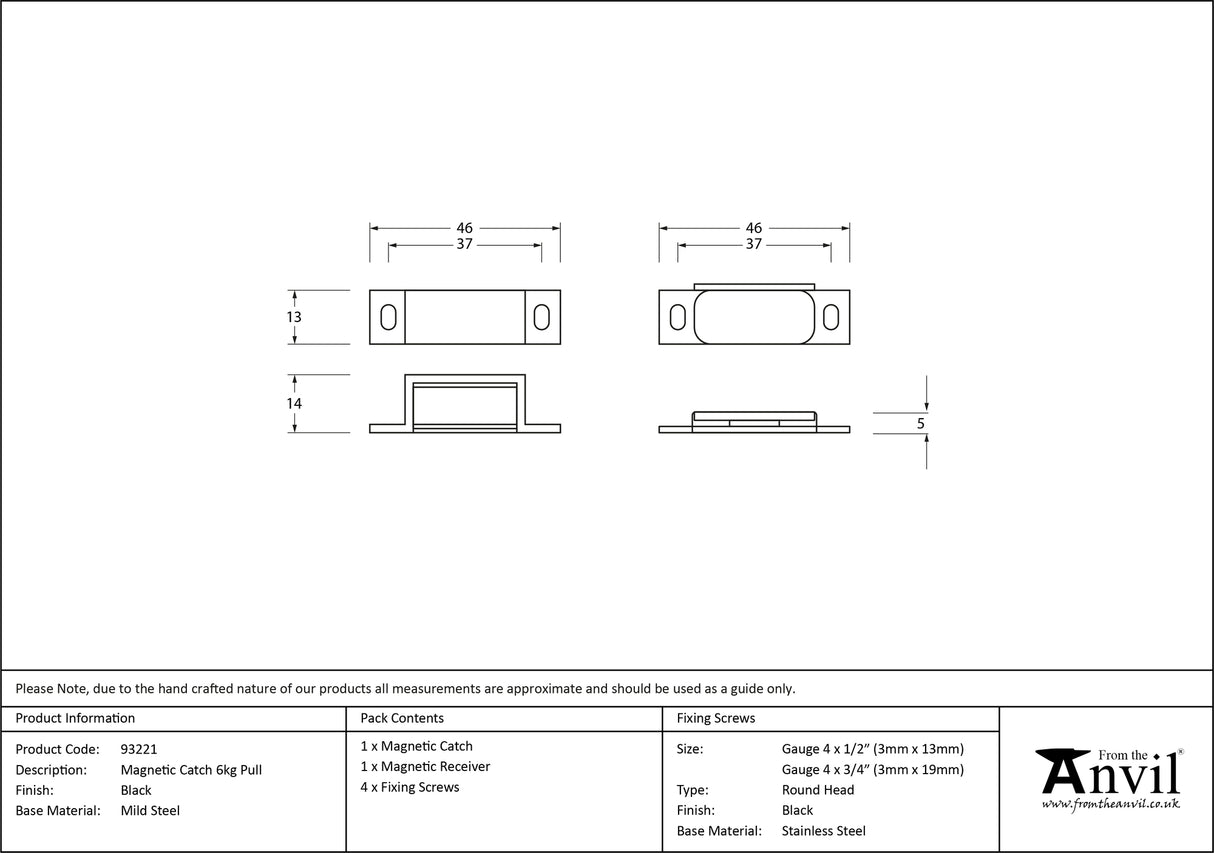 From The Anvil - Black Magnetic Catch 6kg Pull | Sku. 93221 | Trade Door Handles.