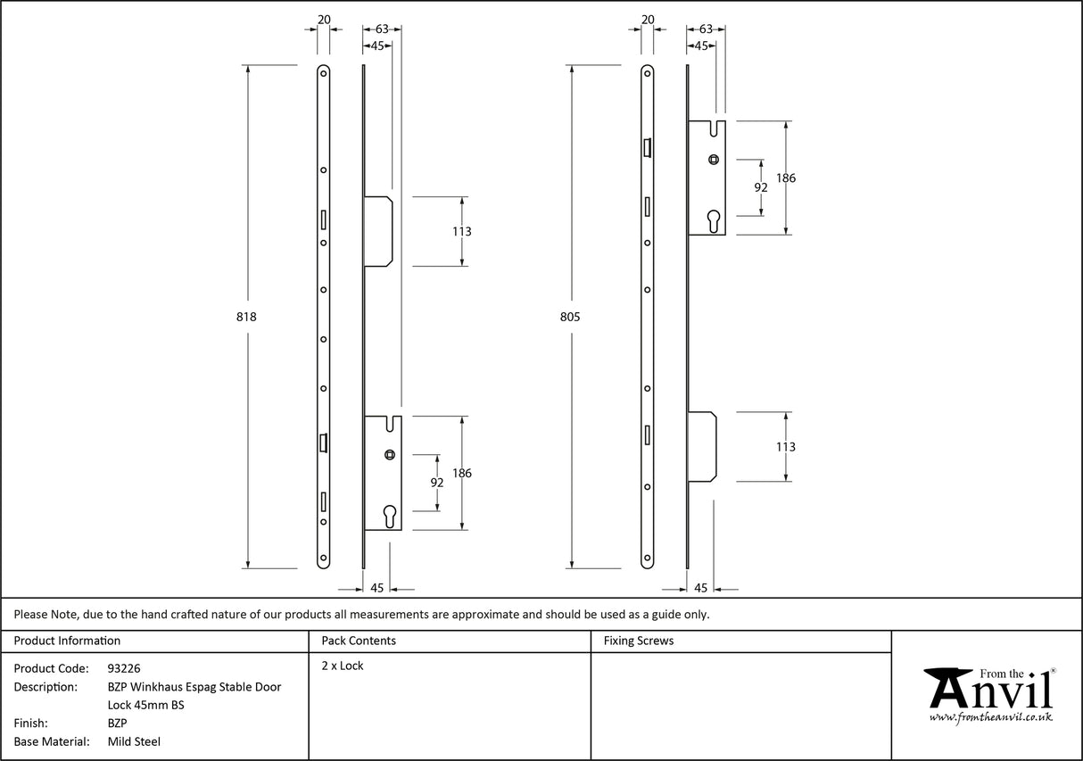 From The Anvil - BZP Winkhaus Espag Stable Door Lock 45mm BS | Sku. 93226 | Trade Door Handles.