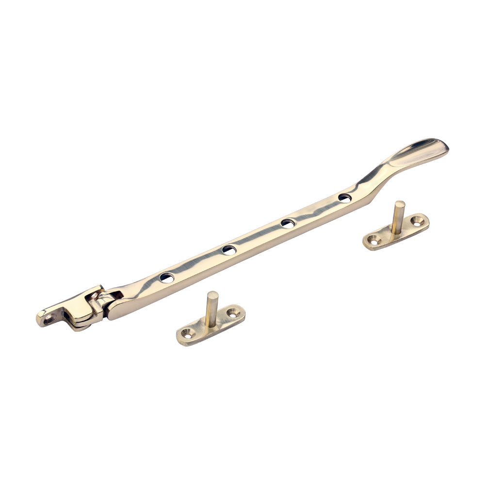This is an image of Timco - Victorian Pattern Casement Stay - Polished Brass 240mm (1 Each TIMpac) 949355P