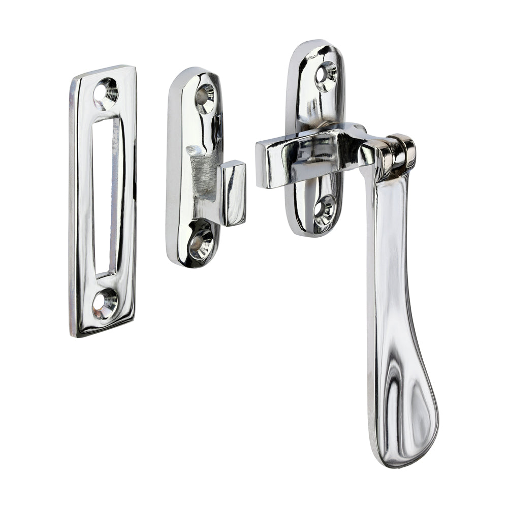 This is an image of Timco - Hook & Mortice Plate Casement Fastener - Polished Chrome 54 x 19 (1 Each Bag) 949606