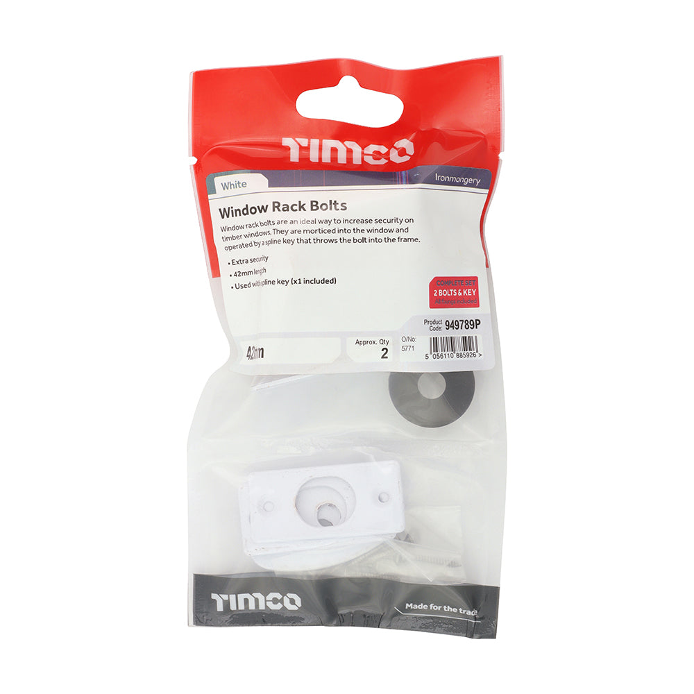 This is an image of Timco - Window Rack Bolts - White 42mm (2 Pieces TIMpac) 949789P