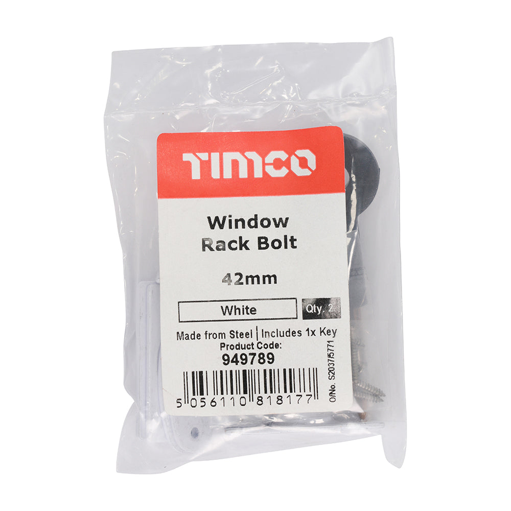 This is an image of Timco - Window Rack Bolts - White 42mm (2 Pieces Bag) 949789