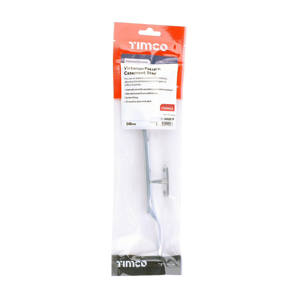 This is an image of Timco - Victorian Pattern Casement Stay - Polished Chrome 240mm (1 Each TIMpac) 949897P
