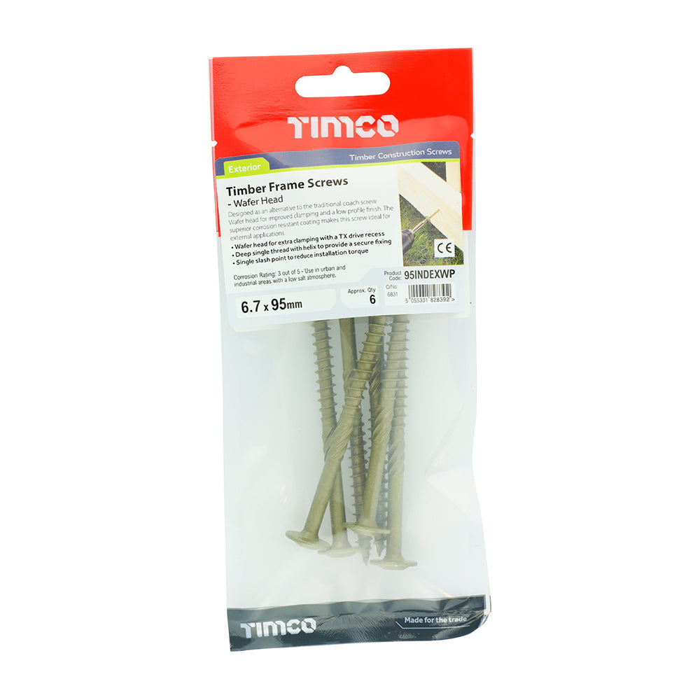 This is an image of Timco - Timber Screws - TX - Wafer - Exterior - Green 6.7 x 95mm - (6 PCS TIMpac) 95INDEXWP