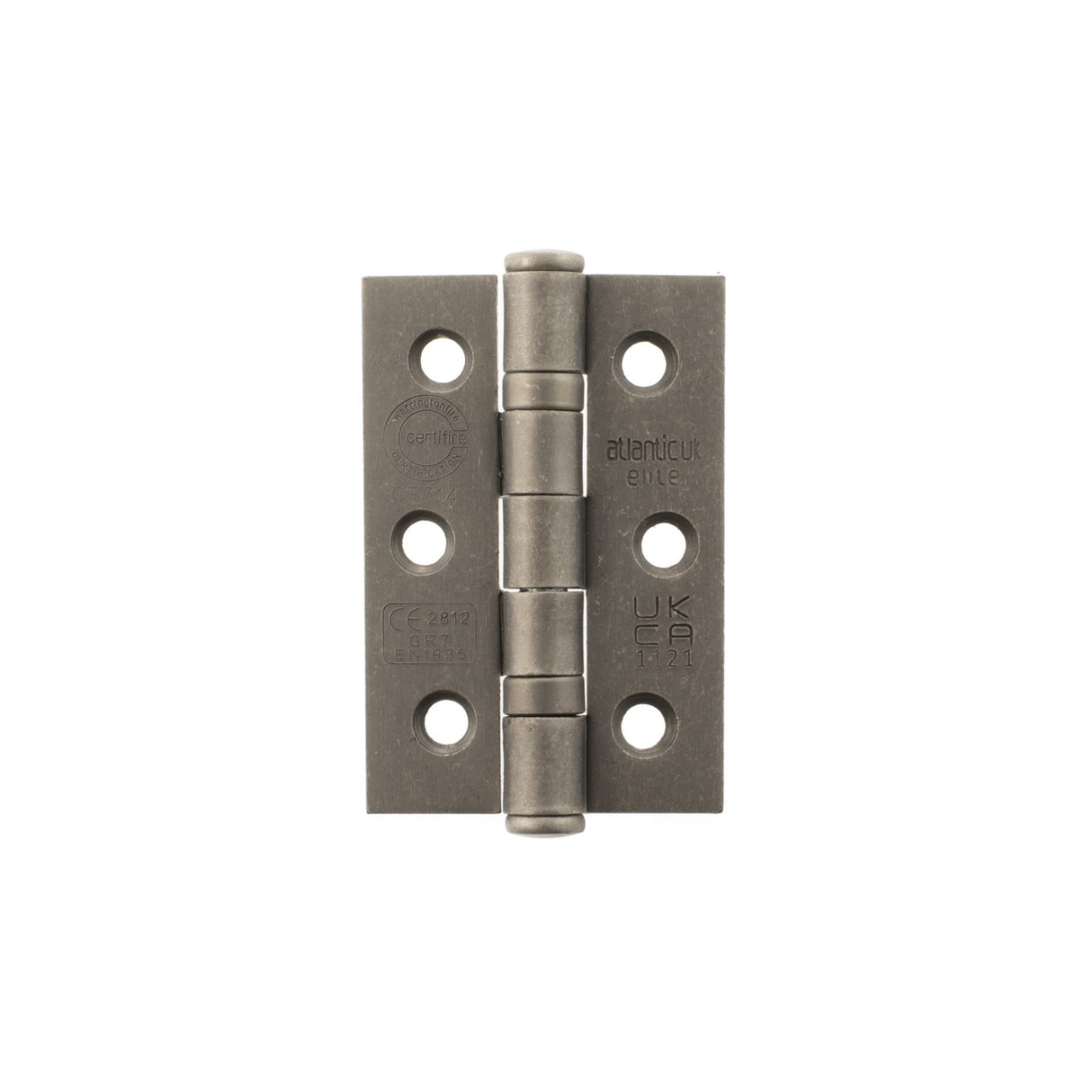 Quality image of Atlantic CE Fire Rated Grade 7 Ball Bearing Hinges 3" x 2" x 2mm - Distressed Silver | Sku. a2h322ds | available from Trade Door Handles.