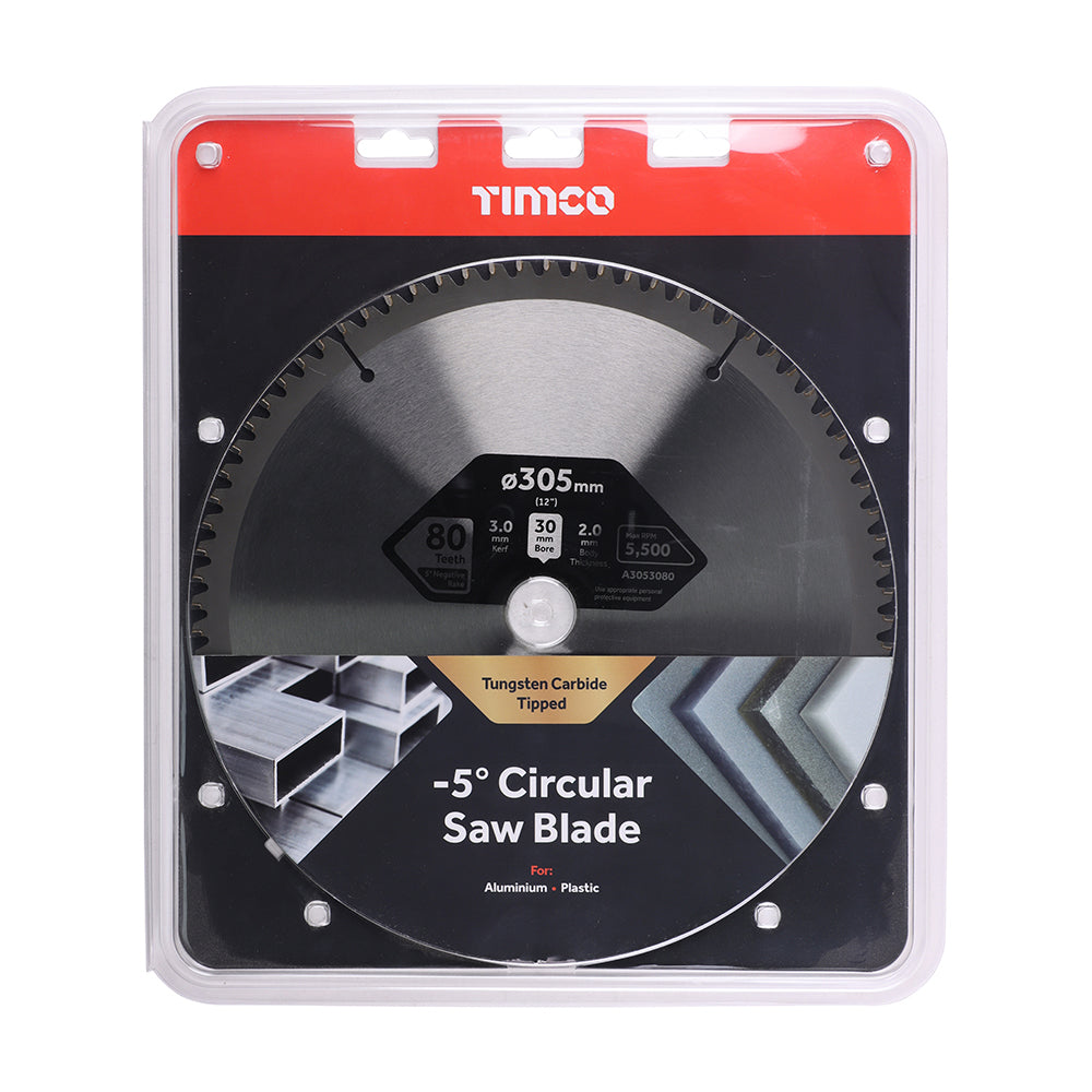 This is an image of Timco - -5° Circular Saw Blade 305 x 30 x 80T (1 Each Clamshell) A3053080