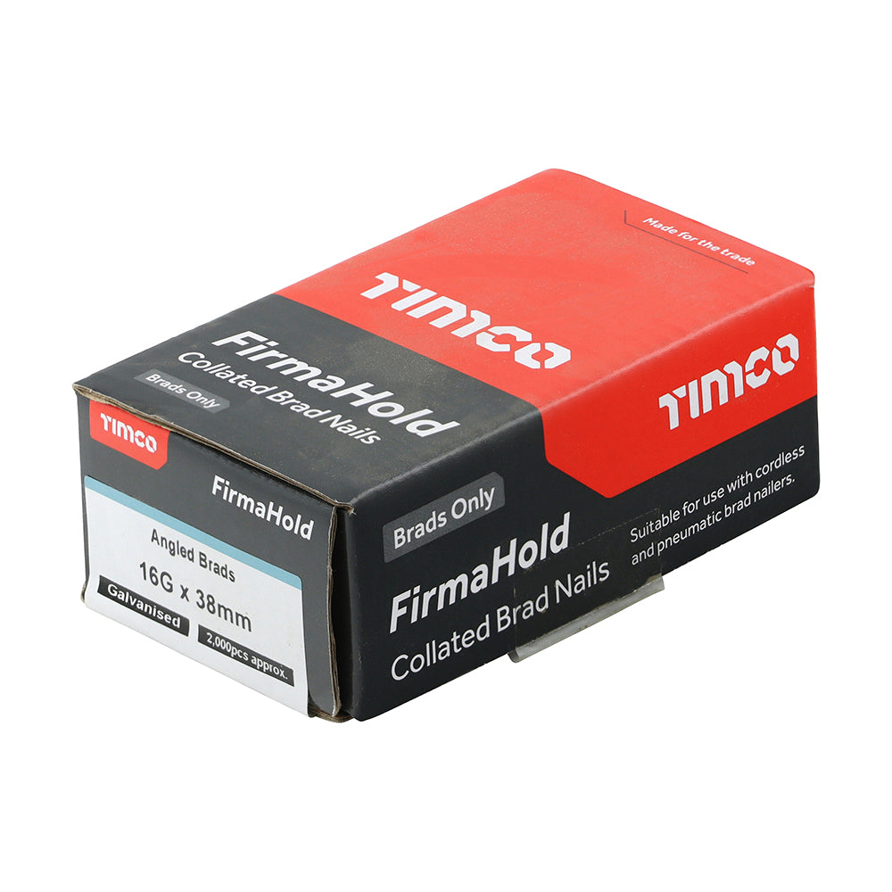 This is an image of Timco - FirmaHold Collated Brad Nails - 16 Gauge - Angled - Galvanised 16g x 38mm (2000 PCS Box) ABG1638