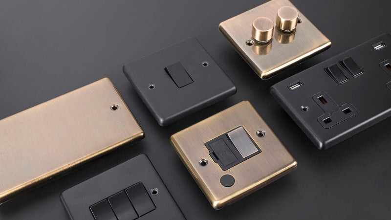 Image showing a selection of light switches and sockets made by EuroLite. Available to order from Trade Door Handles in Kendal