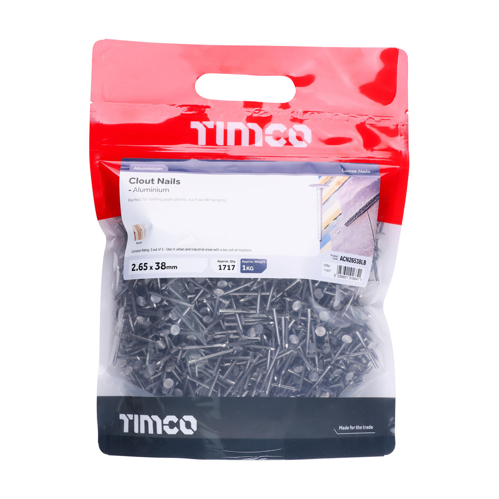 This is an image of Timco - Clout Nails - Aluminium 2.65 x 38mm (1 Kg TIMbag) ACN26538LB