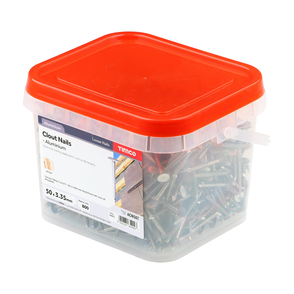 This is an image of Timco - Clout Nails - Aluminium 50 x 3.35mm (1 Kg TIMtub) ACN50T