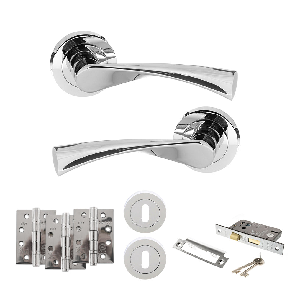 Quality image of STATUS Colorado Door Handle Pack (3 Lever Lock Set - 2.5" CE Sashlock, 4" Fire Rated Hinges x3) - Polished Chrome | Sku. adps34rpc16 | available from Trade Door Handles.