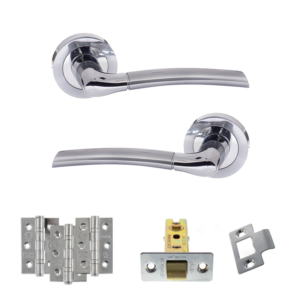 Quality image of Eco Swell Door Handle Pack (Latch Set - 2.5" CE Latch, 3" Fire Rated Hinges x3) - Satin Chrome/Polished Chrome | Sku. adpeco10scpc1 | available from Trade Door Handles.