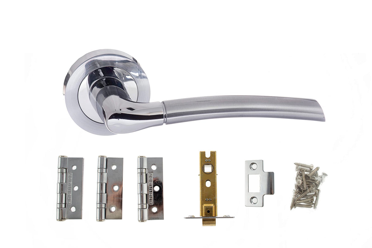 Quality image of Atlantic Swell Door Pack Bundle (3" Latch + 3"x2" Hingesx3) - Satin Chrome/Polished Chrome | Sku. adpbeco10scpc3 | available from Trade Door Handles.