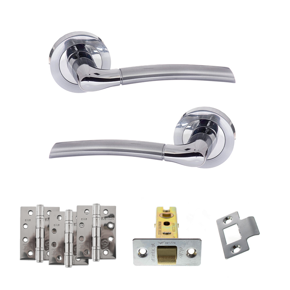 Quality image of Eco Swell Door Handle Pack (Latch Set - 3" CE Latch, 4" Fire Rated Hinges x3) - Satin Chrome/Polished Chrome | Sku. adpeco10scpc4 | available from Trade Door Handles.