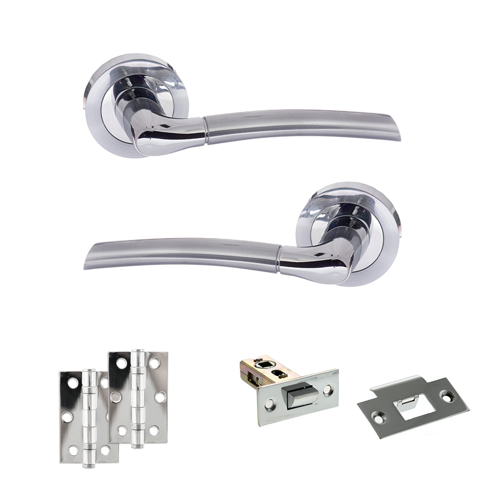 Quality image of Eco Swell Door Handle Pack (Latch Set - 2.5" Latch, 3" Hinges x2) - Satin Chrome/Polished Chrome | Sku. adpeco10scpc7 | available from Trade Door Handles.