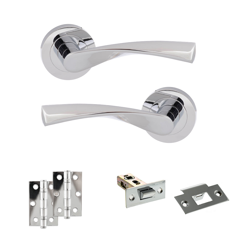 Quality image of Eco Aqua Door Handle Pack (Latch Set - 2.5" Latch, 3" Hinges x2) - Polished Chrome | Sku. adpeco20pc7 | available from Trade Door Handles.