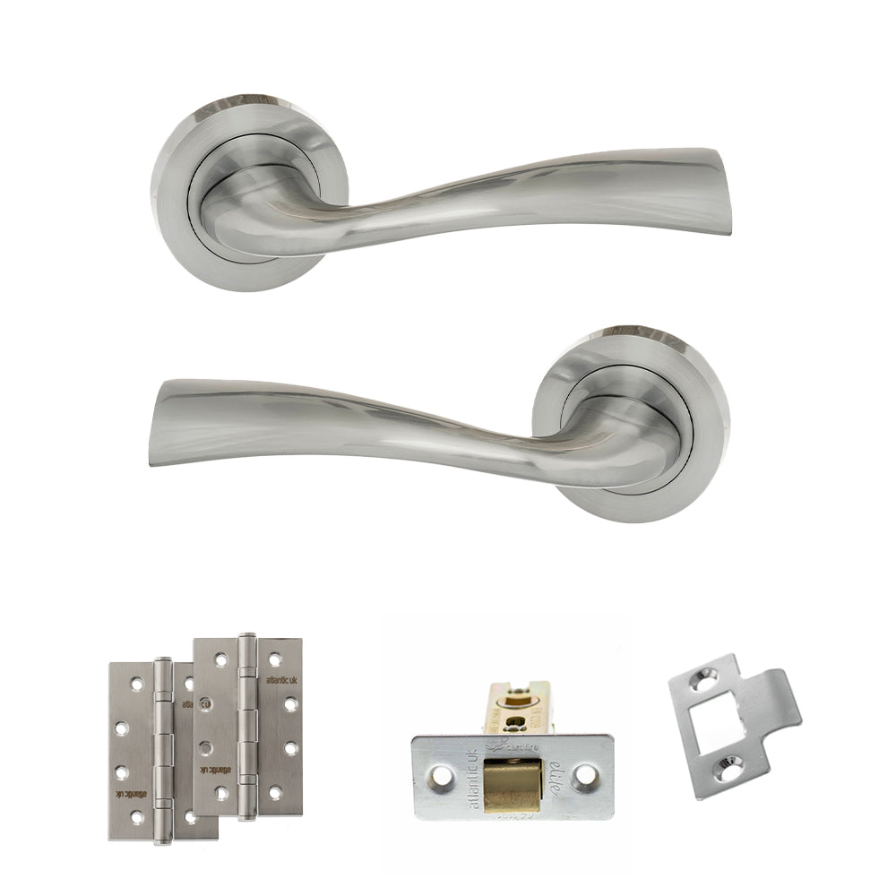 Quality image of Eco Wave Door Handle Pack (Latch Set - 2.5" CE Latch, 4" Slim Knuckle Hinges x2) - Satin Chrome | Sku. adpeco30sc5 | available from Trade Door Handles.