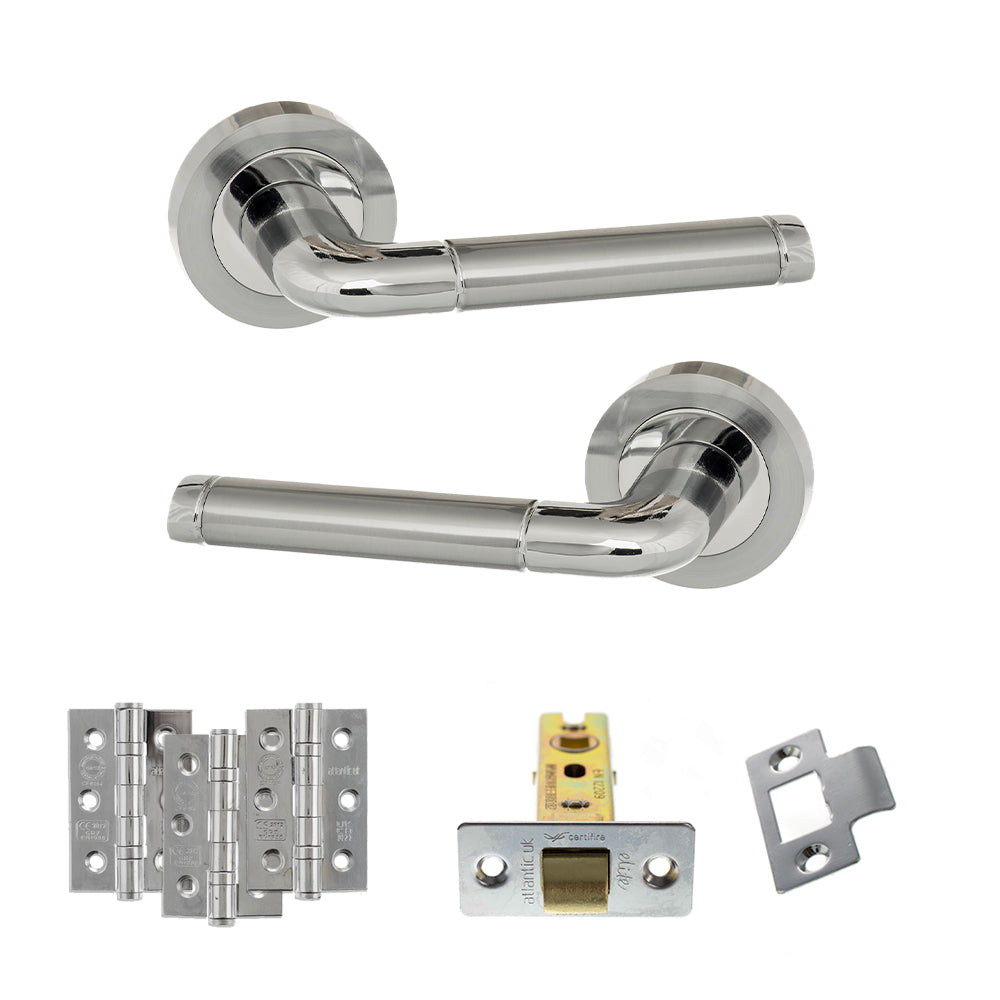 Quality image of Eco Ocean Door Handle Pack (Latch Set - 2.5" CE Latch, 3" Fire Rated Hinges x3) - Satin Chrome/Polished Chrome | Sku. adpeco40scpc1 | available from Trade Door Handles.
