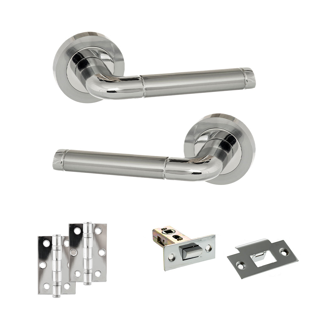 Quality image of Eco Ocean Door Handle Pack (Latch Set - 2.5" Latch, 3" Hinges x2) - Satin Chrome/Polished Chrome | Sku. adpeco40scpc7 | available from Trade Door Handles.