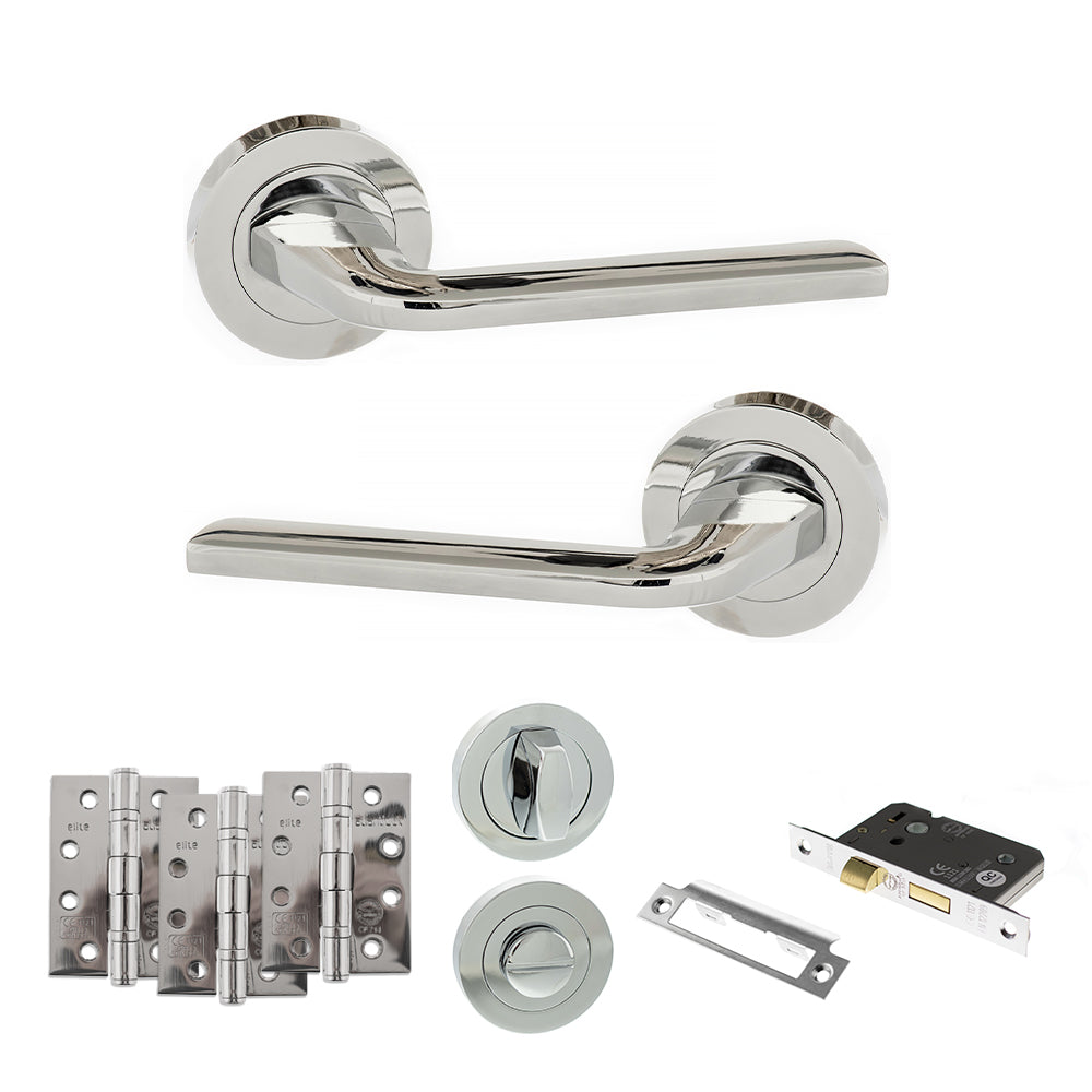 Quality image of Eco Surf Door Handle Pack (Bathroom Set - 2.5" CE Bathroom Lock, 4" Fire Rated Hinges x3) - Polished Chrome | Sku. adpeco60pc10 | available from Trade Door Handles.