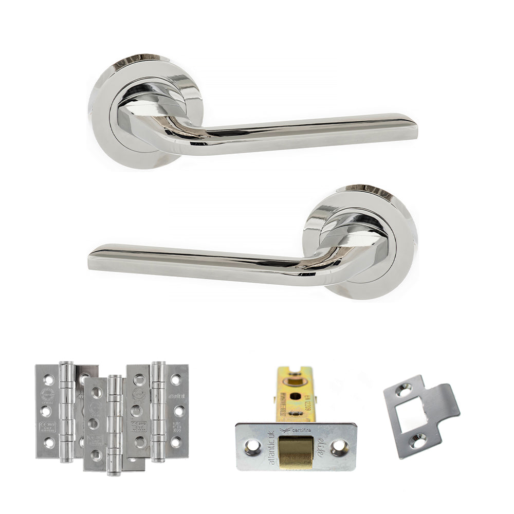 Quality image of Eco Surf Door Handle Pack (Latch Set - 2.5" CE Latch, 3" Fire Rated Hinges x3) - Polished Chrome | Sku. adpeco60pc1 | available from Trade Door Handles.