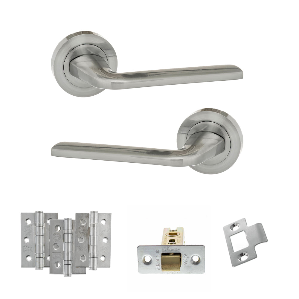 Quality image of Eco Surf Door Handle Pack (Latch Set - 2.5" CE Latch, 3" Fire Rated Hinges x3) - Satin Chrome | Sku. adpeco60sc1 | available from Trade Door Handles.