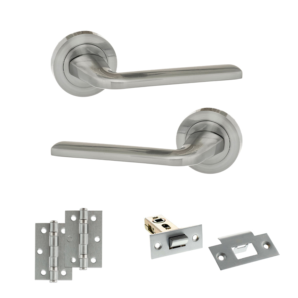 Quality image of Eco Surf Door Handle Pack (Latch Set - 2.5" Latch, 3" Hinges x2) - Satin Chrome | Sku. adpeco60sc7 | available from Trade Door Handles.