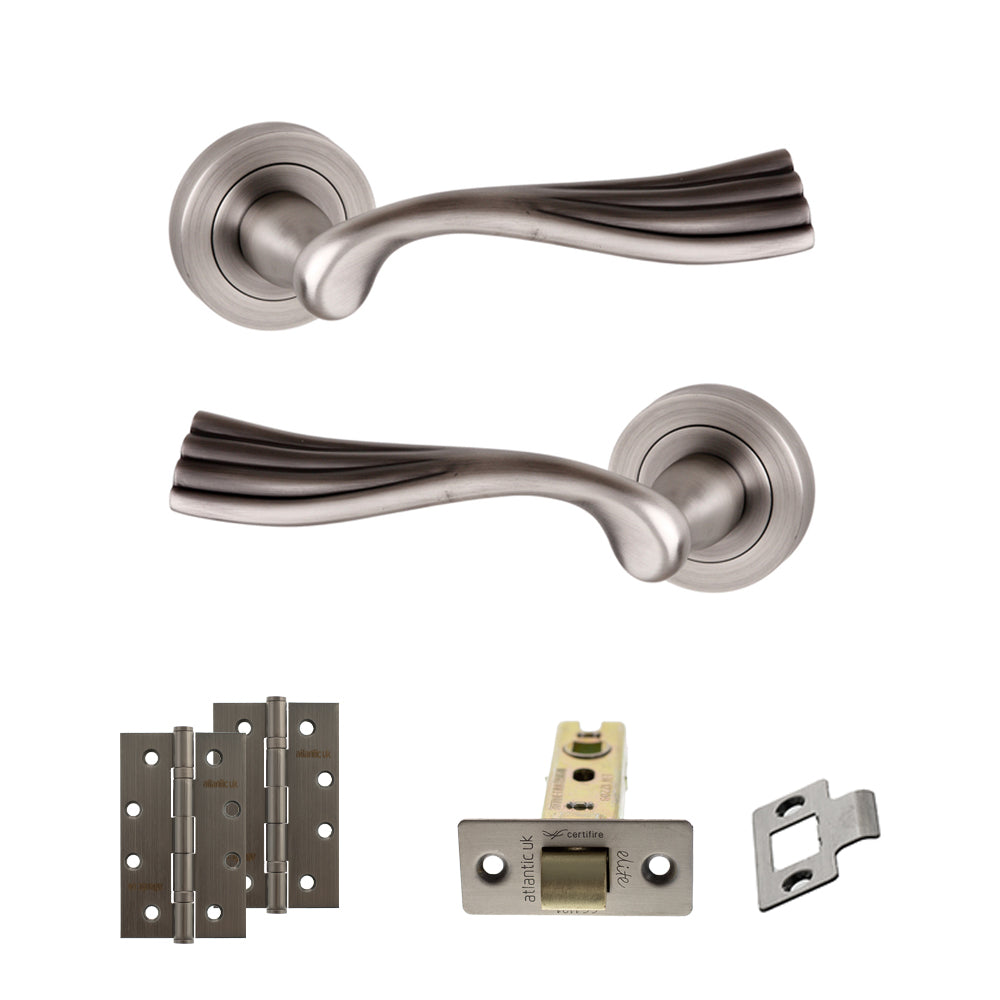 Quality image of Old English Richmond Door Handle Pack (Latch Set - 2.5" CE Latch, 4" Slim Knuckle Hinges x2) - Matt Gun Metal | Sku. adpoe110mbn5 | available from Trade Door Handles.