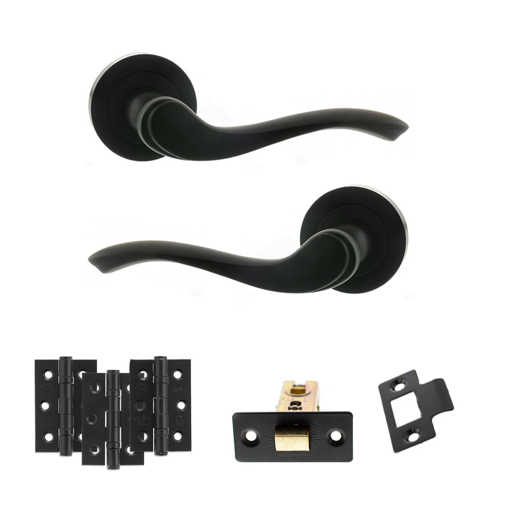 Quality image of Old English Warwick Door Handle Pack (Latch Set - 3" CE Latch, 3" Fire Rated Hinges x3) - Matt Black | Sku. adpoe178mb2 | available from Trade Door Handles.