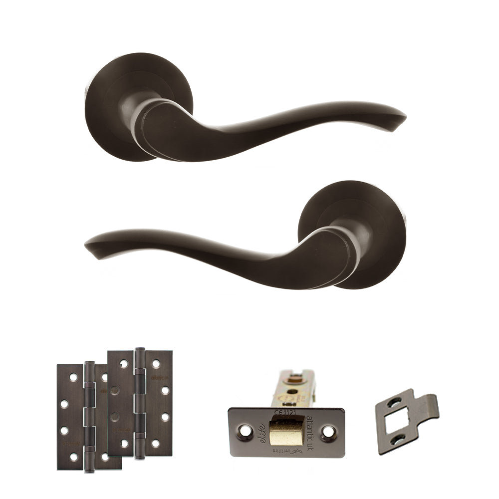 Quality image of Old English Warwick Door Handle Pack (Latch Set - 3" CE Latch, 4" Slim Knuckle Hinges x2) - Urban Dark Bronze | Sku. adpoe178udb6 | available from Trade Door Handles.