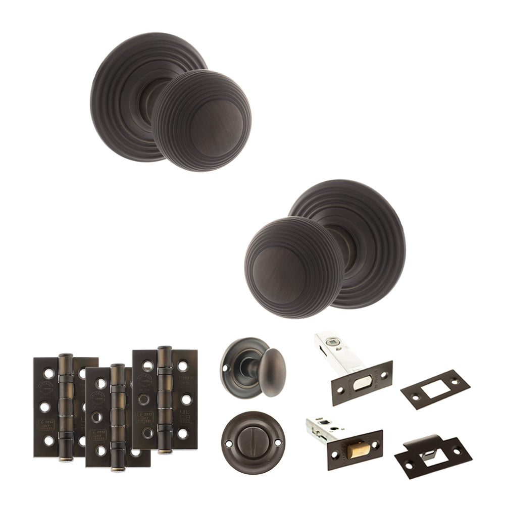 Quality image of Old English Ripon Door Knob Pack (Bathroom Set - 3" Deadbolt, 3" Fire Rated Hinges x3) - Urban Dark Bronze | Sku. adpoe50rmkudb60 | available from Trade Door Handles.