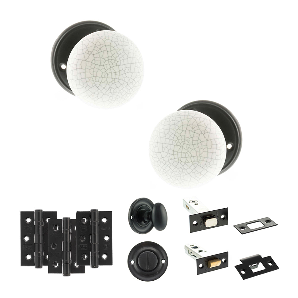 Quality image of Old English Skipton Door Knob Pack (Bathroom Set - 3" Deadbolt, 3" Fire Rated Hinges x3) - Matt Black | Sku. adpoe59cmkwhmb60 | available from Trade Door Handles.