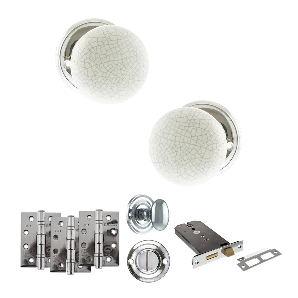 Quality image of Old English Skipton Door Knob Pack (Lock Set - Horizontal Bathlock, 4" Fire Rated Hinges x3) - Polished Chrome | Sku. adpoe59cmkwhpc72 | available from Trade Door Handles.