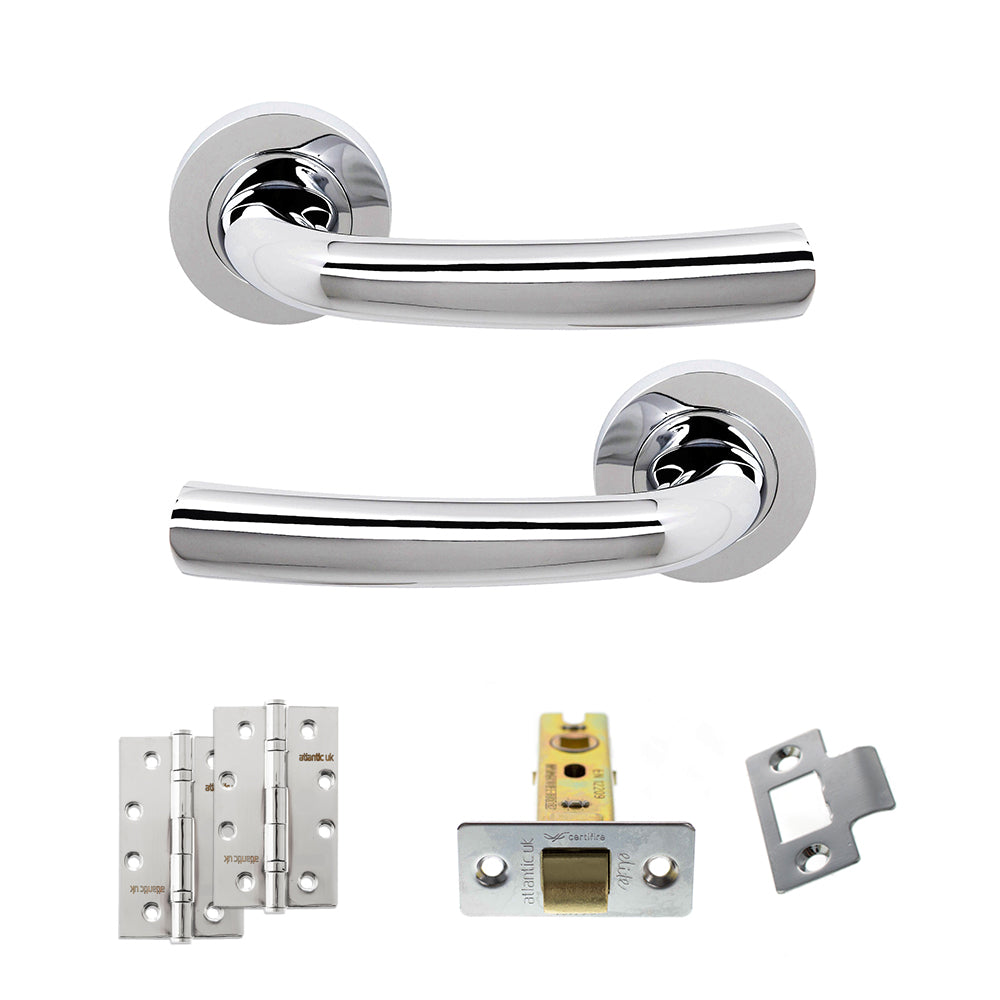 Quality image of STATUS Nevada Door Handle Pack (Latch Set - 2.5" CE Latch, 4" Slim Knuckle Hinges x2) - Polished Chrome | Sku. adps21rpc5 | available from Trade Door Handles.