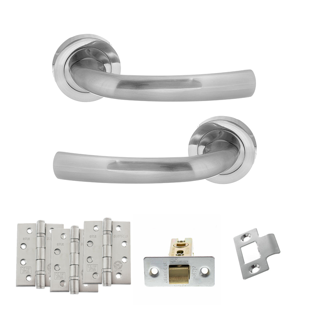 Quality image of STATUS Nevada Door Handle Pack (Latch Set - 3" CE Latch, 4" Fire Rated Hinges x3) - Satin Chrome | Sku. adps21rsc4 | available from Trade Door Handles.