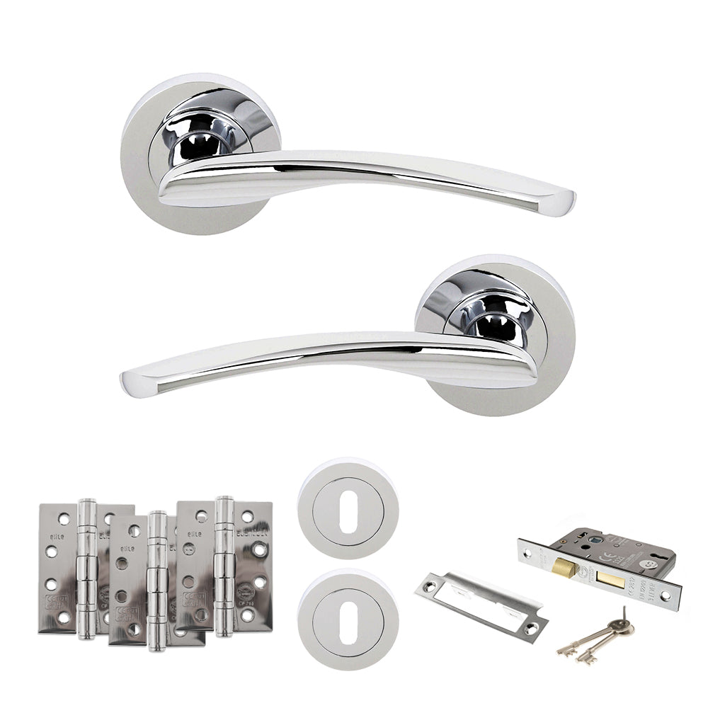 Quality image of STATUS Arizona Door Handle Pack (3 Lever Lock Set - 2.5" CE Sashlock, 4" Fire Rated Hinges x3) - Polished Chrome | Sku. adps22rpc16 | available from Trade Door Handles.
