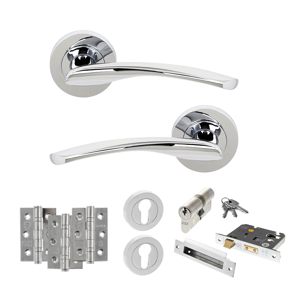 Quality image of STATUS Arizona Door Handle Pack (Euro Lock Set - 3" CE Sashlock, 3" Fire Rated Hinges x3) - Polished Chrome | Sku. adps22rpc21 | available from Trade Door Handles.