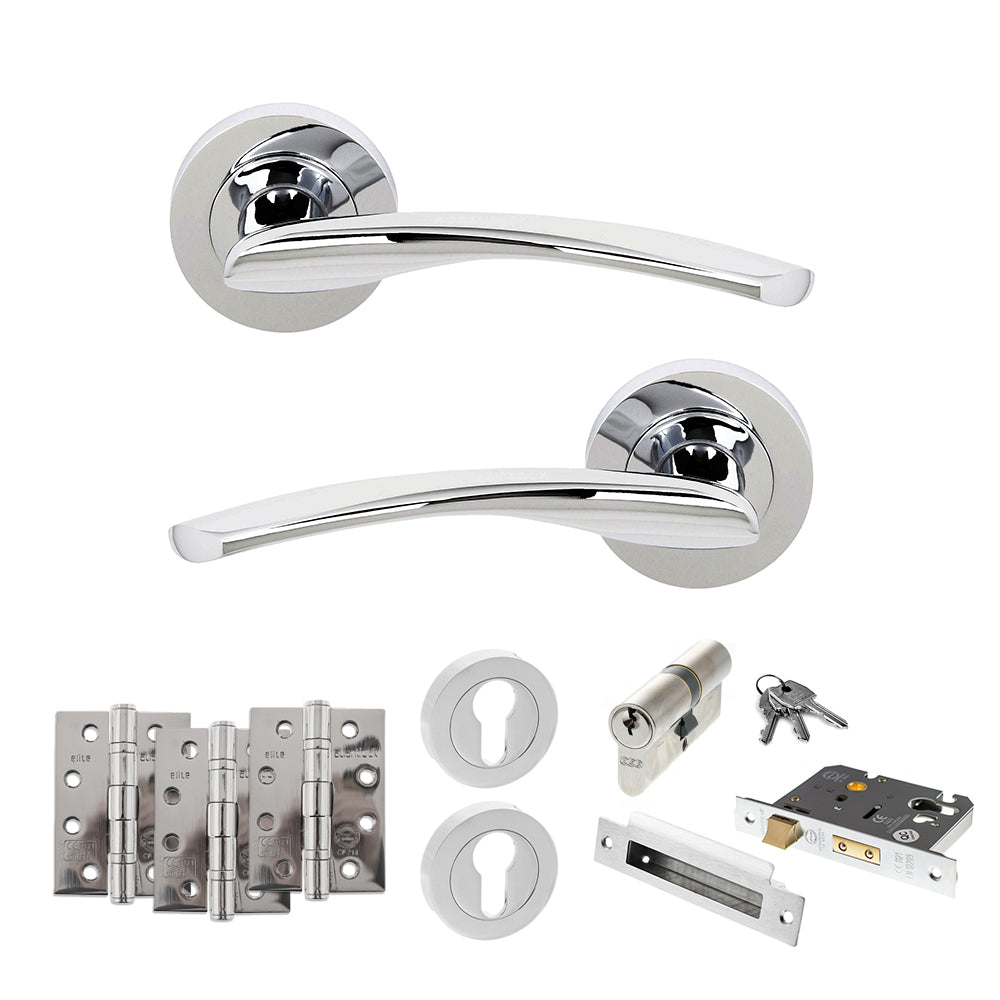 Quality image of STATUS Arizona Door Handle Pack (Euro Lock Set - 2.5" CE Sashlock, 4" Fire Rated Hinges x3) - Polished Chrome | Sku. adps22rpc22 | available from Trade Door Handles.