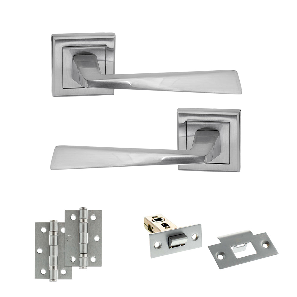 Quality image of STATUS California Door Handle Pack (Latch Set - 2.5" Latch, 3" Hinges x2) - Satin Chrome | Sku. adps23ssc7 | available from Trade Door Handles.