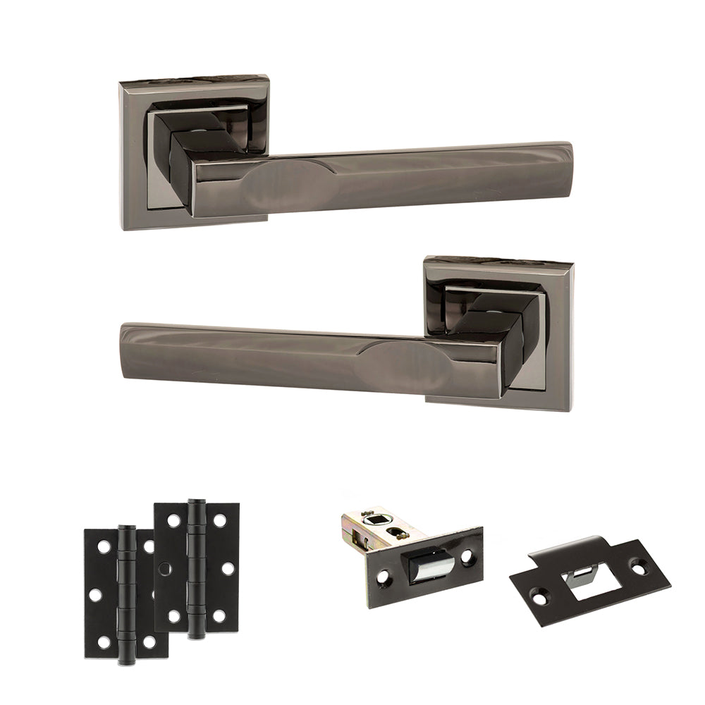 Quality image of STATUS Kansas Door Handle Pack (Latch Set - 2.5" Latch, 3" Hinges x2) - Black Nickel | Sku. adps24sbn7 | available from Trade Door Handles.